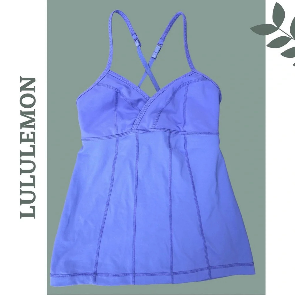 🛍️3/$40 Lululemon Purple Tank Top Built In Sports Bra Criss Cross Back Strap 4 - Picture 1 of 8